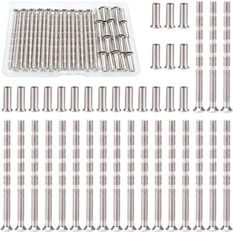 20 Pièces Vis Poignee Porte M4, Vis de Connexion avec Boulon Kit, Boulons de Connexion et Manchon, Liaison Meuble Nickelée pour Poignée de Porte (1/3)