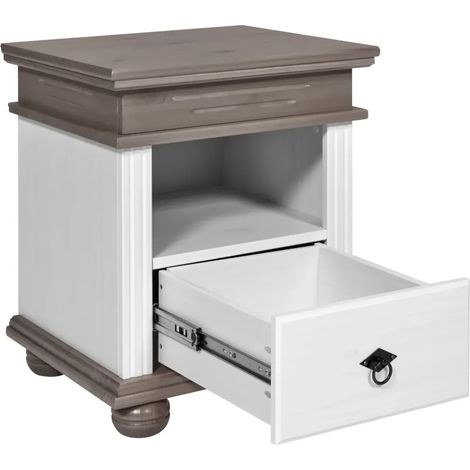 Comodino con Cassetto per Camera da Letto in Legno Bianco Grigio (1/5)