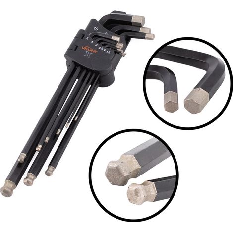 Vaunt X 9 Piece Metric Ball End Diamond Tipped Hex Allen Key Set Carbon Steel (1/5)