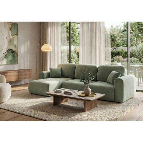 Ecksofa mit Schlaffunktion BRUSK Sofa in Stoff Kronos Hellgrün Ottomane Links (1/5)