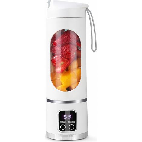 Blender Portable Rechargeable USB Blanc, 12 Lames, 7,4 V, Batterie 1500 mAh, Gobelet à Jus et Smoothies (1/5)
