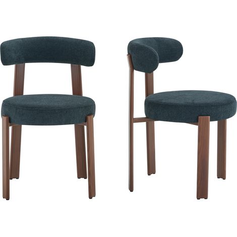 Set di 2 sedie da pranzo imbottite in lino con gambe in legno, nero, per soggiorno (1/5)