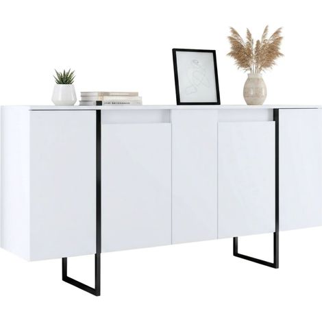 Dmora - Credenza Betel, Buffet da soggiorno, Madia da salotto, Dispensa da cucina, 160x35h80 cm, Bianco e Nero, con imballo rinforzato, con imballo rinforzato