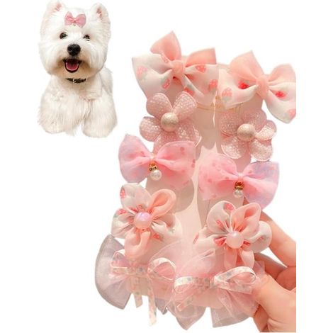 Set di 10 fermagli per capelli rosa con motivo floreale, adatti a cani e gatti. I fermagli sono leggeri e rimangono ben saldi. Perfetti per cuccioli, servizi fotografici, feste e uso quotidiano comodi (1/5)