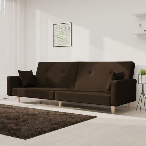Canapé-lit 2 places convertible en lit, tissu marron foncé, 2 oreillers, 220 x 84,5 cm - PANGIVO (1/5)