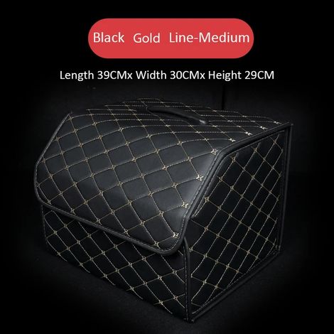 (Black Gold Line-M) Sacoche de rangement multi-outils grande capacité pour voiture, boîte de rangement pliable en cuir, idéale pour les outils de coffre et les outils de sécurité. (1/5)
