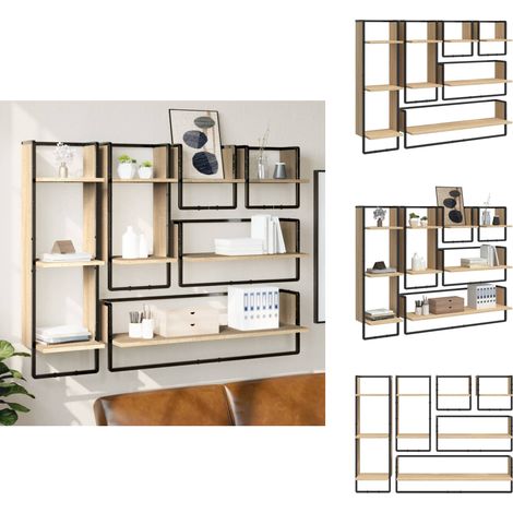 Ensemble d'étagères murales avec barres 6 pcs chêne sonoma - Étagères Murales - Étagères Suspendues - Bibliothèque Murale - Rangement Mural - Décoration Murale (1/5)
