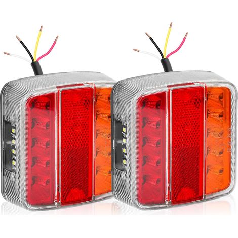 2 x LED Trailer Lights, 12 V/24 V, IP67 Waterproof, 5-in-1 (Stop/Flashing/Position/Plate/Reflector), Rear Light for Trailer, Caravan, Truck, Boat (1/5)