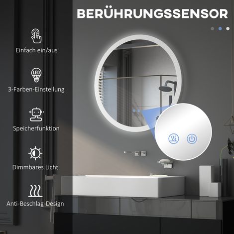 Miroir lumineux LED de salle de bain avec détecteur tactile, fonction anti-buée et gradation (1/4)