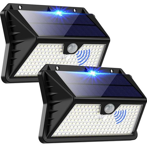 OUILA Lampe Solaire Exterieur, 3 Modes Projecteur Eclairage Avec Detecteur, 185 LED Spot Solaire IP65 Etanche Lumiere pour Jardin, Garage, Patio(2-Pack) (1/5)