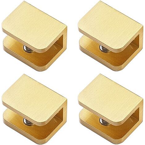 Tuserxln – Lot de 4 pinces à verre sans perçage – Laiton haut de gamme – Réglables avec coussinet en caoutchouc – Pour étagères de verre 10-12 mm - Mm-12 (1/4)