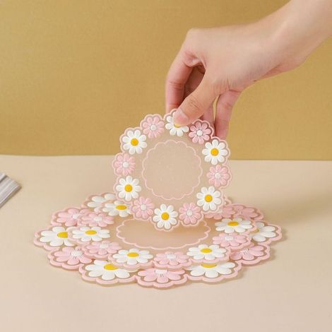 Set mit 4 Silikonuntersetzern mit Gänseblümchenmuster, rutschfeste, isolierende Tischsets (rosa, 7,8 Zoll) (1/4)