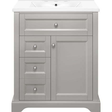 Meuble sous vasque gris 76x46x87 cm avec lavabo céramique, 2 tiroirs silencieux et 2 portes (1/5)