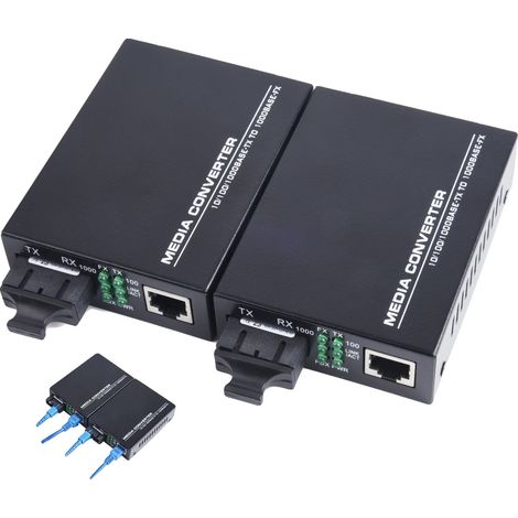 Convertidor de fibra óptica, velocidad Ethernet de 1000 Mbps, compatible con 2 puertos SC, paquete de 2 convertidores. (1/5)