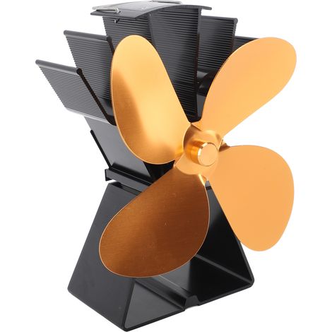 Ventilateur de cheminée à 4 pales verticales trapézoïdales thermoélectriques pour poêles à bois, couleur or (1/5)
