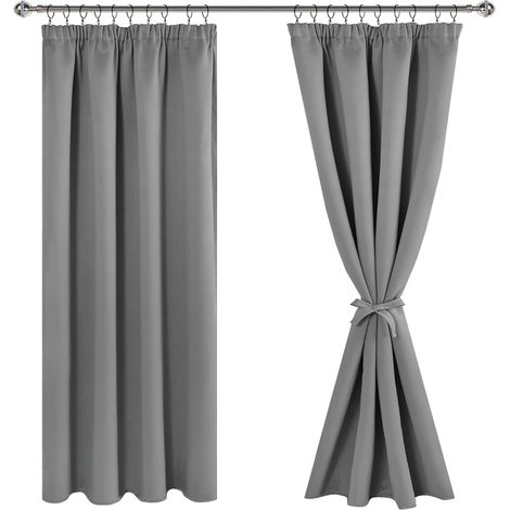 Rideaux Occultants Galon Fronceur pour Rail Lot de 2 Rideau Isolant Thermique Anti UV Double Rideaux Decoration Bloquer Lumiere pour Salon Chambre 140x175cm(LxH) Gris (1/5)