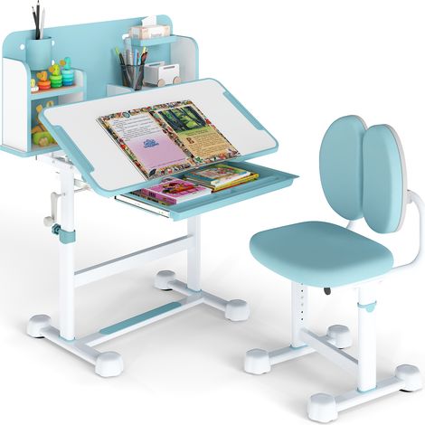 COSTWAY Kid¡¯s Study Desk & Chair Set Height-Adjustable Children Study Desk-Blue