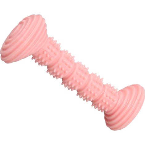 Jouets à mâcher en caoutchouc pour chiens, en forme d'os mignon, pour le nettoyage et le broyage des dents des chiots, jouets à mâcher souples pour les chiens de petite et moyenne taille, rose (1/5)
