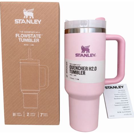 Gobelet isotherme 40 oz avec anse et paille, rose sakura, acier