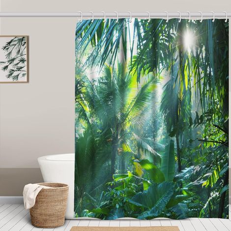 Rideau de douche imperméable et résistant à la moisissure avec 6 crochets, rideau de porte, rideau de fenêtre pour salle de bain, 180 x 180 cm (1/5)