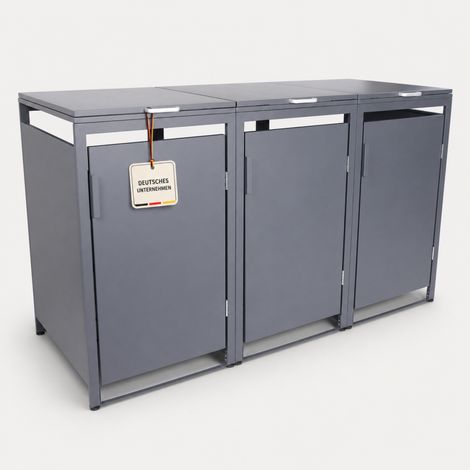 ALBATROS Mülltonnenbox 3er Hauswandversion, 120L bis 240L, für Drei Tonnen, verzinktes Metall RAL7016 Anthrazit, offene Rückseite (1/5)