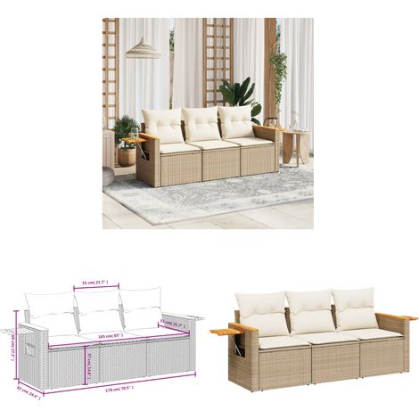 Salon de jardin avec coussins 3 pcs beige résine tressée - Ensemble Salon De Jardin - Canapé Extérieur - Mobilier De Jardin - Résine Tressée - Rotin Synthétique - Home & Living (1/3)