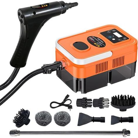 Nettoyeur vapeur, nettoyeur vapeur multifonctionnel puissant de 3500 W avec 3 têtes de brosse, réservoir d'eau de 1200 ml, nettoyeur vapeur haute pression de 3 bars (orange). (1/5)