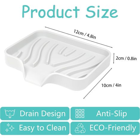 Zweiteiliges Seifenschalen-Set aus Silikon, Seifenschale für Badezimmer mit Abflussloch, neigbare Seifenschale, rutschfeste Seifenschale, geeignet für Dusche, Küche und Badewanne (weiß).