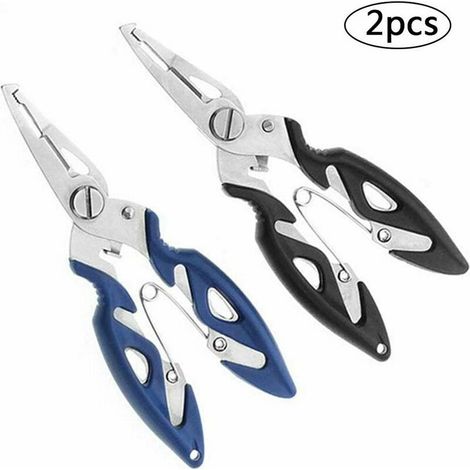 Lot de 2 pinces de pêche, pinces de pêche en acier inoxydable, ciseaux multifonctionnels, coupe-ligne, dégorgeoir, outil de pêche (1/5)