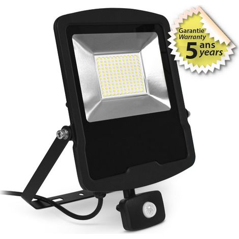 LUMOS PROJECTEUR 100W 3000K PLAT NOIR IP65 + DETECT IR 5ANS MIIDEX VISION-EL 100159 (1/5)