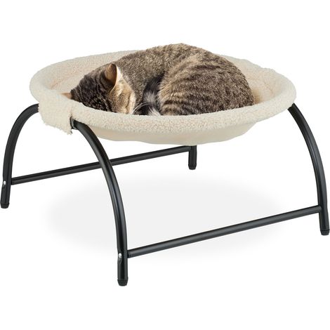Relaxdays Katzenhängematte stehend, erhöhter Katzenhängesessel, Plüsch, HBT 25x45x42 cm, Katzenbett Stahl, beige/schwarz