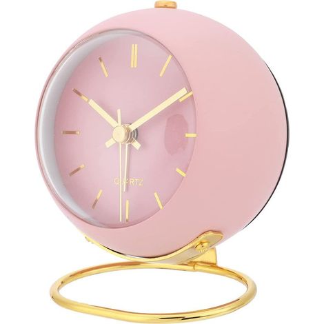 Alarm Clock No Ticking, Analogue with Light Alarm Clock Retro Loud Alarm Clock Bedside Table for Heavy Sleepers Battery Travel Retro Alarm Clock Small Desk Clock for Children's Room (Pink) (1/5)