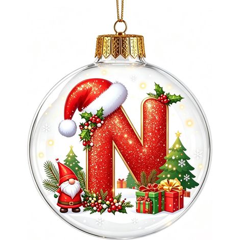 Boule à neige de Noël 3D en acrylique transparent, lettres, décoration à suspendre pour sapin de Noël (non lumineuse) (1/5)