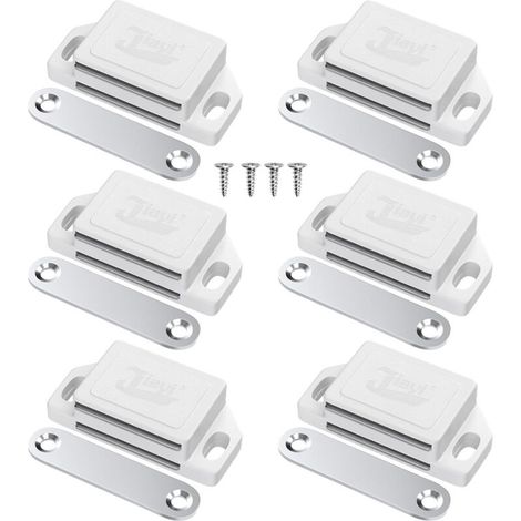 Lot de 6 Aimant Porte Placard Aimant de Porte Plastique pour Meuble, Loquet de Porte Puissant Aimant Loqueteux Magnétiques Aimant Fermeture de Porte pour Tiroirs, Magnet Blanc (1/5)