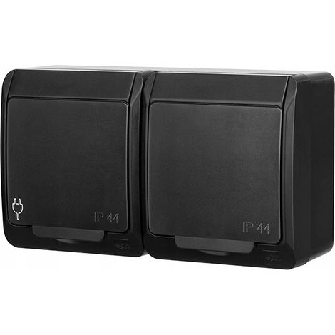Prise double Schuko - Noire - IP44 - Avec volet - Sécurité 16 A (1/5)