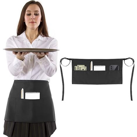 Tabliers de cuisine de cuisine avec 3 poches, tache d'huile d'eau pour serveurs de restaurants (noir) (1/5)
