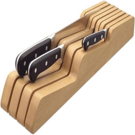 Porte-couteaux en bois de style tiroir -Ustensiles de cuisine -Porte-couteau en hêtre (1/5)