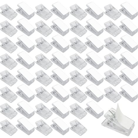 60 pièces Clips Auto-Adhésifs,pinces à ressort adhésives,Pinces à Tapisserie Murale,Clip de Rangement Multifonction,pour photo,bureau, école, salle de classe(Adhésif simple face) (1/5)