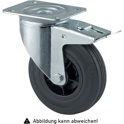 Rollcart Vollgummi-Lenkrolle mit Doppelstop Ø80x30mm in schwarz 50kg Tragkraft mit Kunststoff-Felge