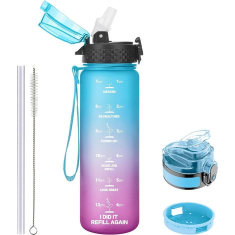 Trinkflasche 500ml mit Strohhalm, auslaufsicher, BPA-frei, 2 Deckel (1/5)