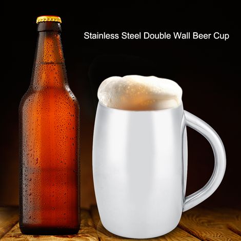 tasse à café, bière ou thé à double paroi en acier inoxydable avec poignée, accessoire de cuisine (2) (1/5)