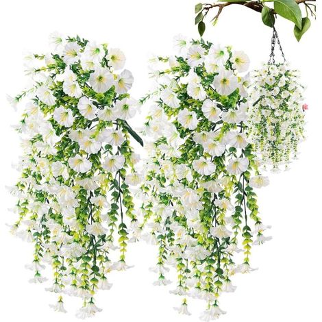 Vtizikl Arbuste de pétunia artificiel en soie, peut être placé dans un pot décoratif ou rempli de terre, blanc, 75 cm de haut (1/4)
