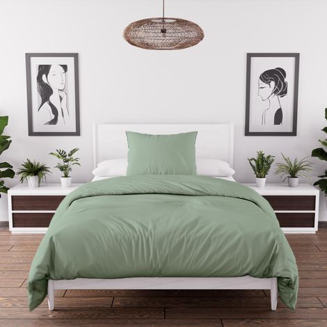 Parure de couette en microfibre lavée 140x200 cm BOHEME vert d'eau, par Soleil d'Ocre