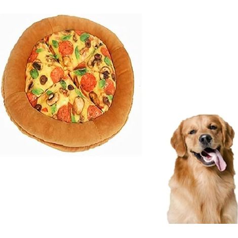 Jouet pour Chien en Peluche Pizza avec Couineur - Cadeau Amusant pour Chien - Jouet en Peluche Interactif, Durable et Sûr (Marron) (1/5)