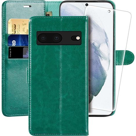 FUNDA TAPA DE CUERO PU VERDE CON VIDRIO TEMPLADO PARA GOOGLE PIXEL 7 (1/5)