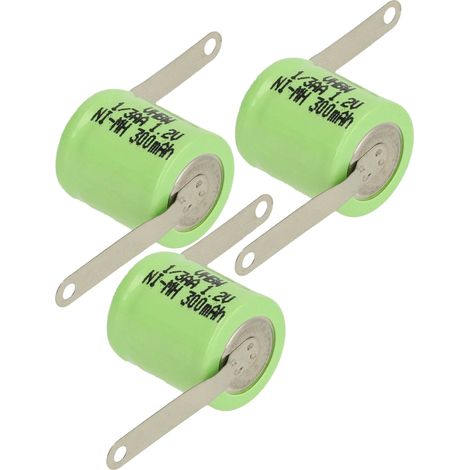 vhbw 3x NiMH Ersatz Knopfzellen-Akku Typ 1/3AA 300mAh 1,2V kompatibel mit Modellbau-Akkus, Solar-Leuchten uvm.