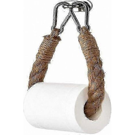 Porte-papier toilette rustique en corde de jute, décoration de salle de bain vintage sur le thème nautique, distributeur de rouleau à tissage industriel (1/4)