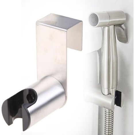Support de douchette bidet en acier inoxydable 304 résistant à la rouille, avec fixation murale et crochet pour WC, support de douchette à main réglable pour le nettoyage des toilettes et salles de ba (1/5)