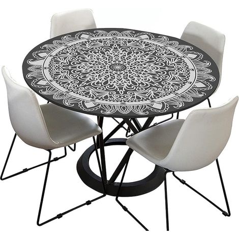 Nappe de table d'extérieur ronde 120cm lavable imperméable Mandala noir gris