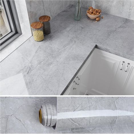 Papier Peint Marbré Gris Blanc 81 cm × 900 cm Épaissir Papier Adhesif Marbre Brillant Papiers Peints Adhesif Cuisine Lavable Papier Collant pour Meuble Salle de Bain (1/5)